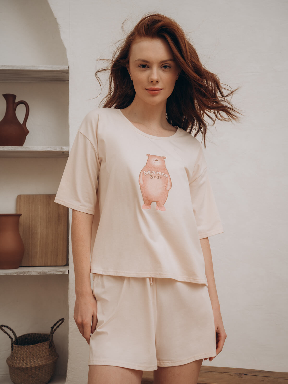Домашняя пижама Indefini (Арт. 5015TBD), качество - Хлопок, цвет Молочный